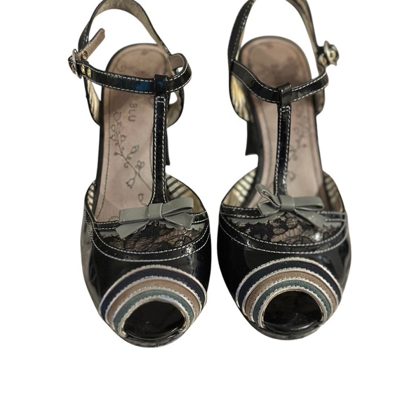 Vintage Bobbi Blu Lacey Heels Black Patent Multi Size 8.5 - Picture 3 of 4